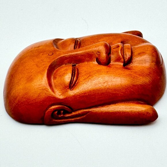 Buddha Face Hand-Carved Wood Netsuke Signed 2.5 x 3 Serenity Signed - Picture 6 of 8